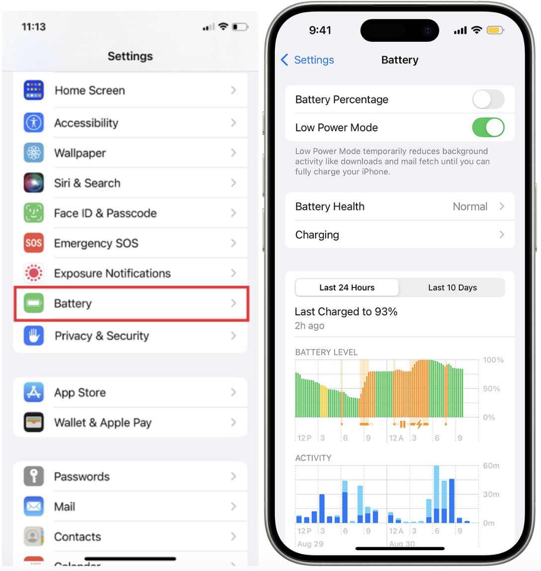 On your iPhone, open Settings and tap on Battery; then toggle off Low Power Mode
